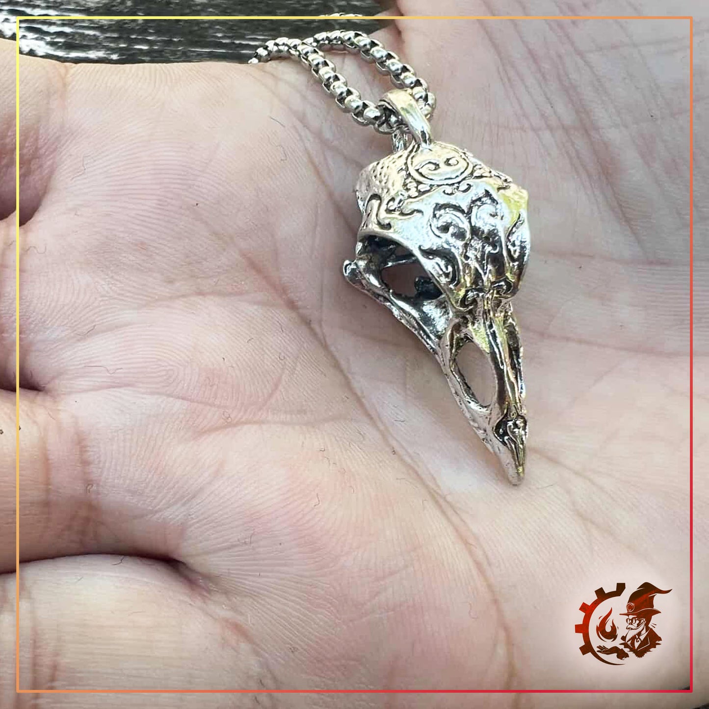 Ornamental Raven Skull Necklace
