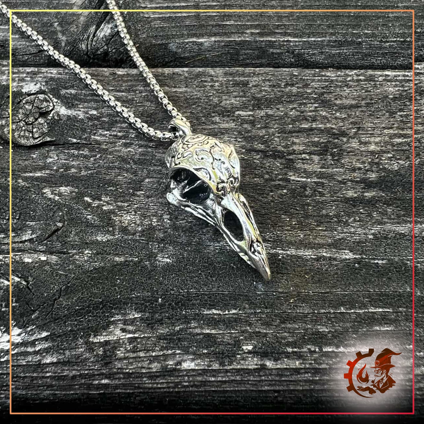 Ornamental Raven Skull Necklace